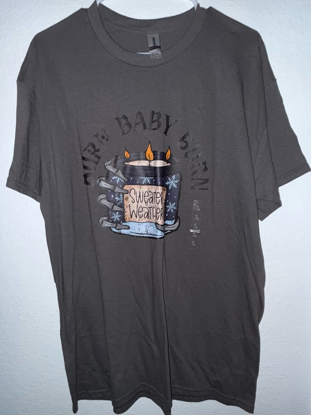 Gildan Gray 'Sweater Weather' Graphic Tee with Candle Design